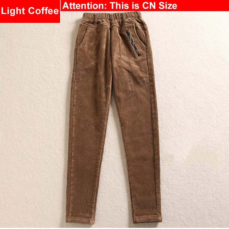 Light Coffee Вельветовые узкие брюки размера плюс с эластичной резинкой на талии, 3Xl 4Xl, розовые, кофейные, винно-красные зимние обтягивающие повседневные брюки, штаны с начесом - Цвет: Light Coffee