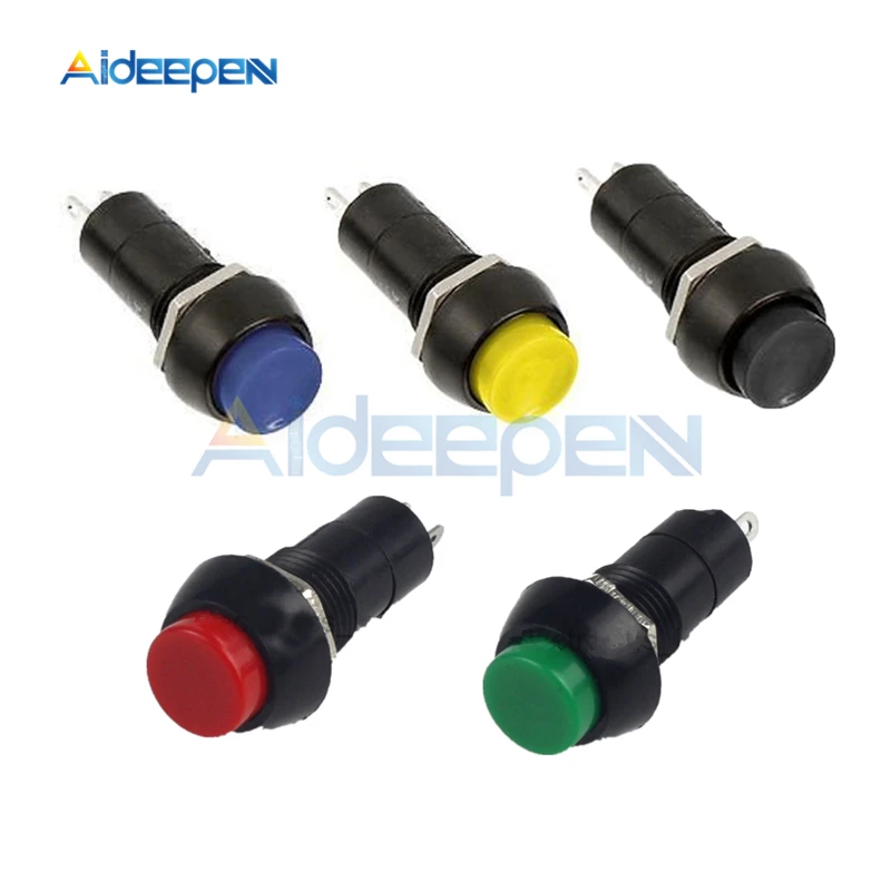 

5Pcs/lot PBS-11B 12mm 2 Pin No Self-locking Plastic Push Button Switch Momentary Switch 3A 250V AC Black Blue Red Green Yellow