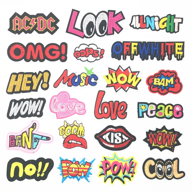

OOPS LOVE POW HEY COOL WOW Embroidery Patches For Clothing Fashion Letters Patches Iron On Clothes Stickers DIY Jacket