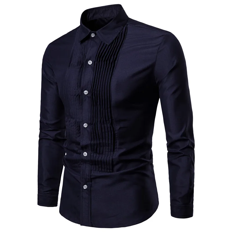 Fashion Streetwear Male Shirts Street Dress Slim Smart Casual Shirts Fold Solid British Style Men Hombre Autumn Youth MOOWNUC