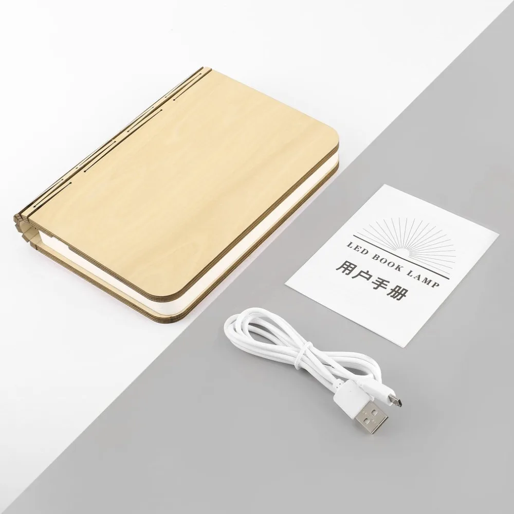 USB Перезаряжаемый деревянный светодиодный книжный светильник, ночник, в форме животного/книги, теплый белый/красочный светильник, S/M/L, Прямая поставка