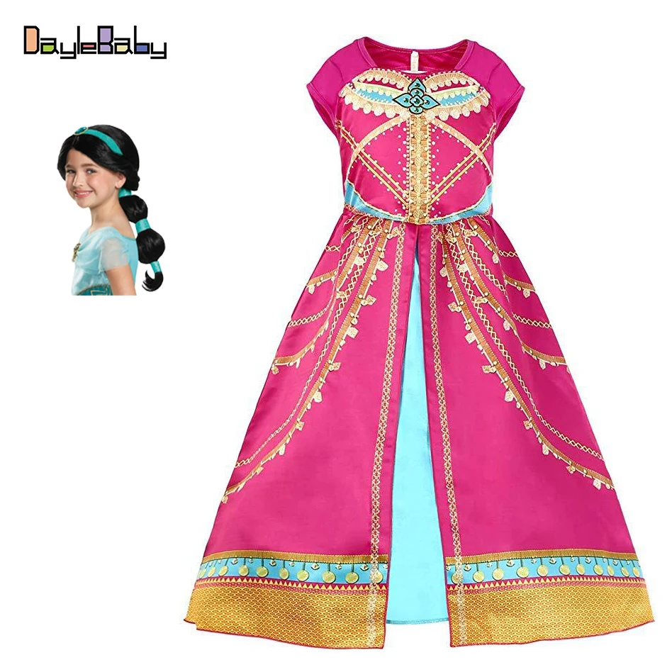 Девочки Алладин Принцесса Жасмин костюм ребенок арабский красный принцесса одежда Жасмин Косплей Розовый Фуксия наряд для детей - Цвет: C
