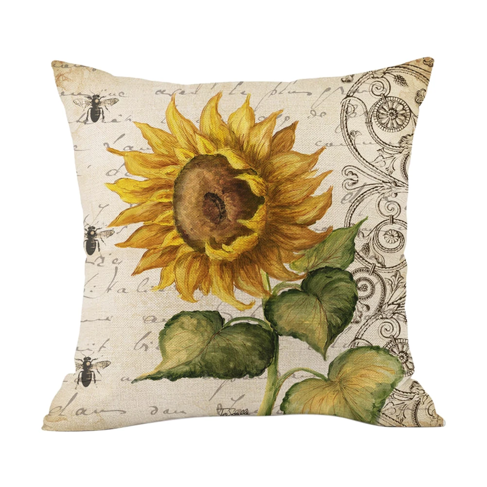 

Linen Throw Cushion Pillow Covers Cases Square Pillowcase Sunflower Decorative for Sofas Beds Chairs Set of 18 x 18 Inch