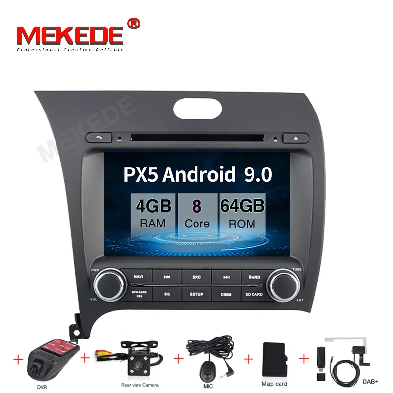 Android 9,0 4+ 64G Автомобильный Радио dvd-плеер мультимедиа для Kia CERATO K3 FORTE 2013- с gps навигацией wifi BT RDS - Цвет: 64G  DVR camera DAB