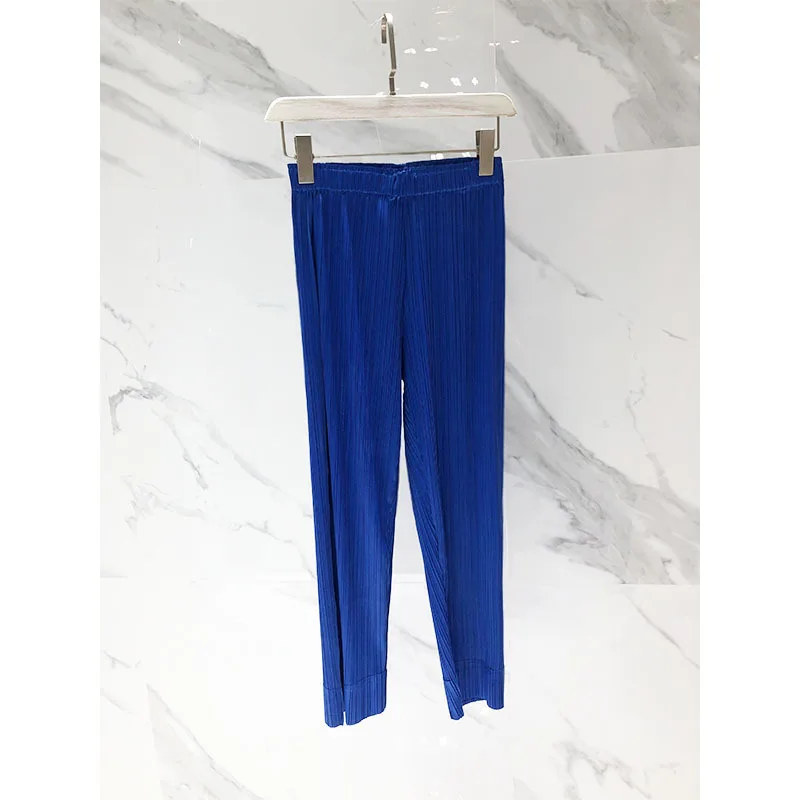 blue Модные новые летние модные эластичные Плиссированные Свободные прямые брюки с высокой талией женские брюки в японском стиле WG17215L - Цвет: blue