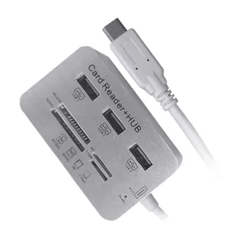 

2 In 1 3.0 Card Reader Portable Type C Adapter USB Hub Data Transmission 3 Ports 4 Slots Home Office Practical External