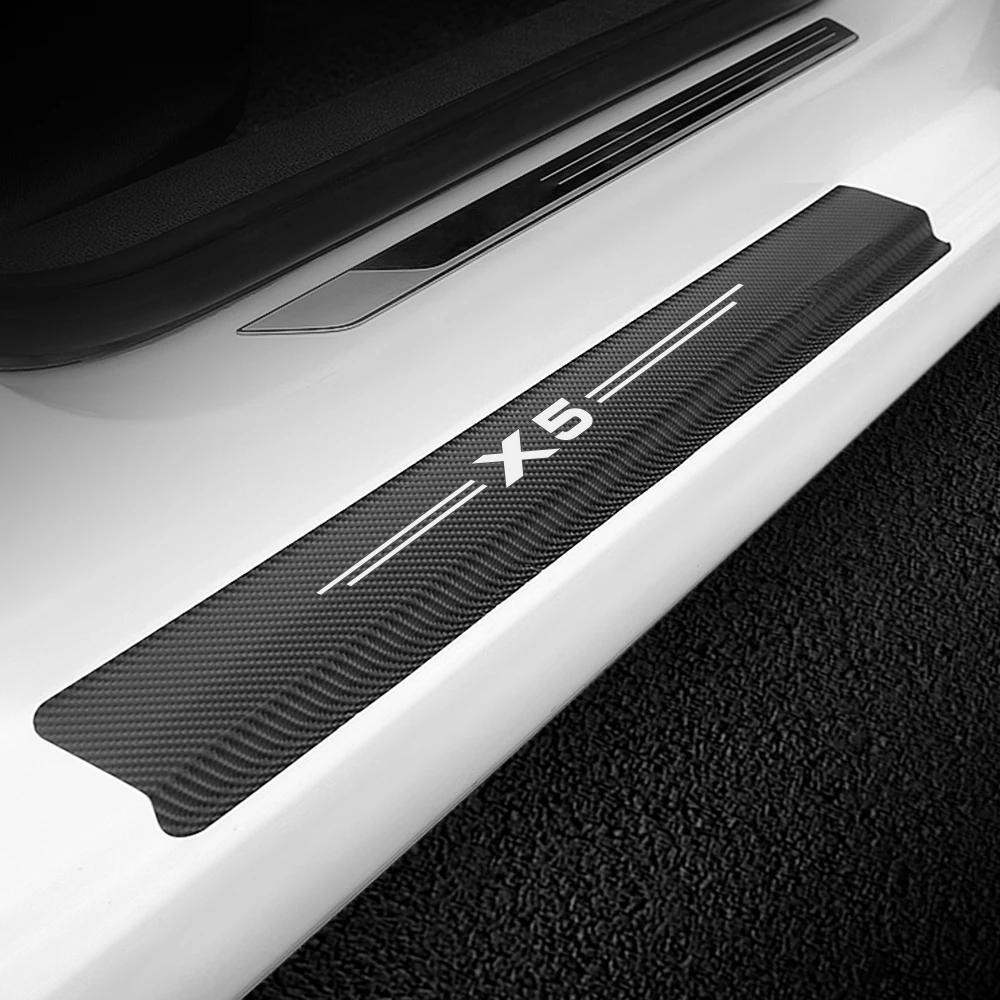 4pcs Door Carbon Fiber Texture Threshold Anti-Scratch Sticker Quality Car Door Cushion Sticker for BMW X5 Interior Accessories Black 