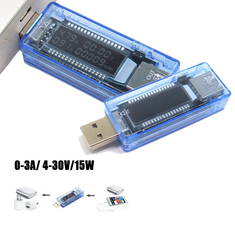 Probador de voltaje de corriente USB, cargador de corriente, medidor de voltaje de voltios, pantalla de tiempo, Detector de energía móvil, prueba de batería