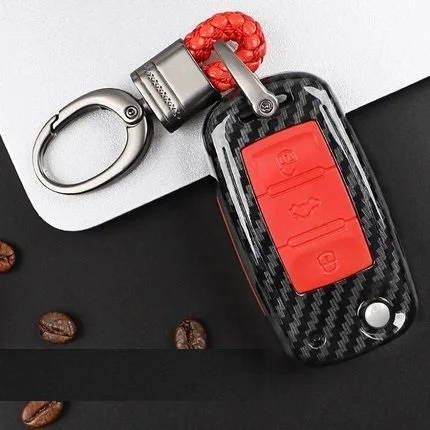carbon red Чехол из углеродного волокна+ силикагеля для автомобильных ключей, чехол для VW Golf Bora Jetta POLO GOLF Passat Skoda Octavia A5 Fabia SEAT Ibiza Leon - Название цвета: carbon red