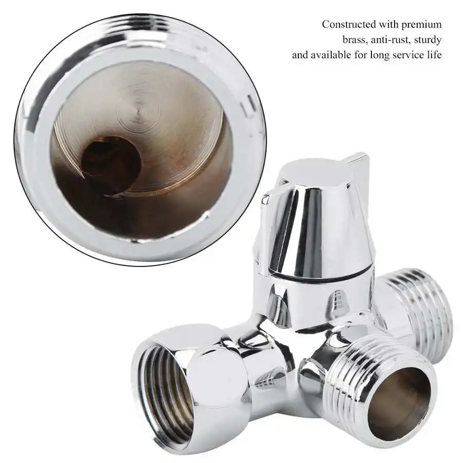 G1/2" 3-way Water Diverter T-shaped Adapter Adjustable Water Diverter Valve Toilet Bidet Shower Separator Faucet Splitter