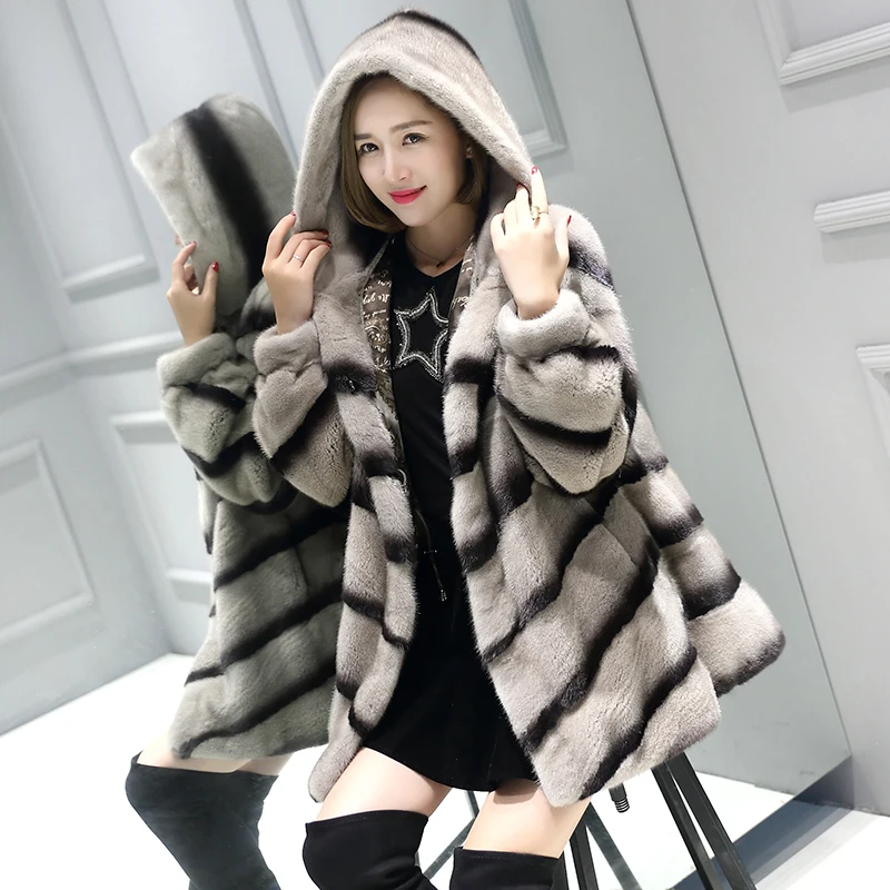 inverno полностью из норки пальто с мехом longa seque das mulheres simples moda generoso com casaco de pele de vison com capuz
