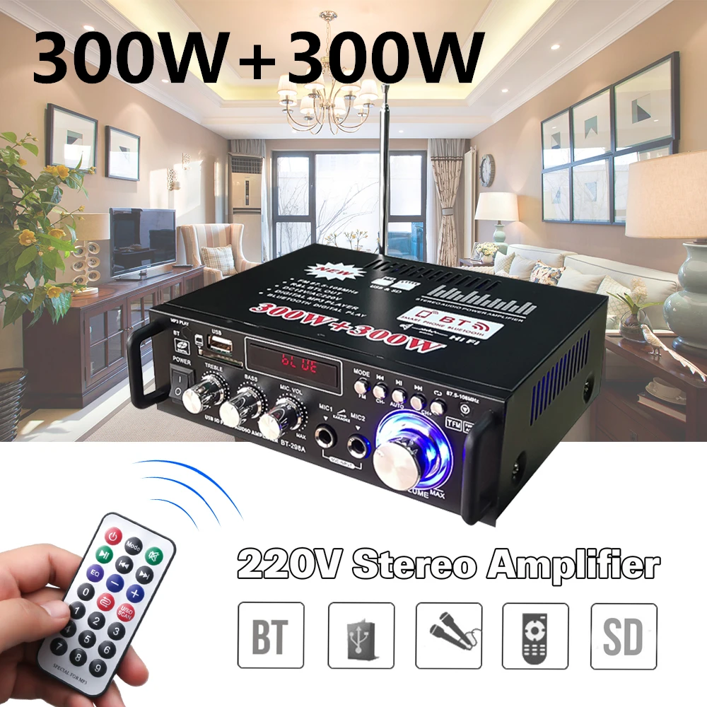 Профессиональные домашние усилители 220 В 600 Вт усилитель звука bluetooth HiFi сабвуфера