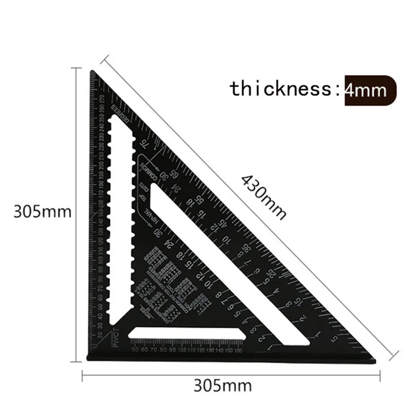 Черный 12 дюймов треугольная угловая линейка квадраты треугольная измерительная линейка дровяная угломер Trammel измерительный прибор