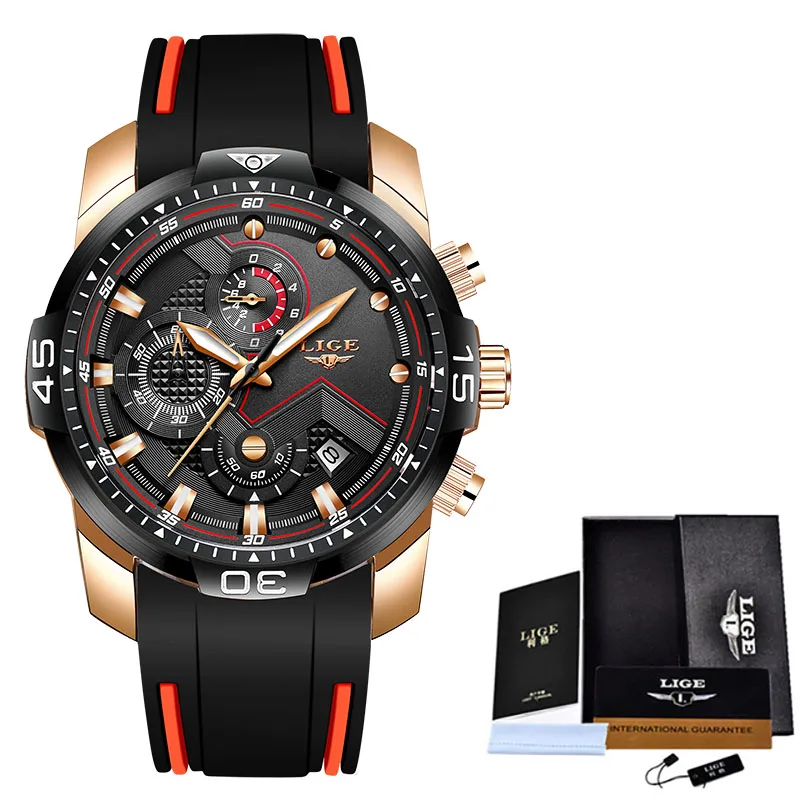 LIGE мужские s часы Топ бренд класса люкс военные спортивные часы мужские водонепроницаемые светящиеся наручные часы Аналоговые кварцевые часы Relogio Masculino - Цвет: Rose black
