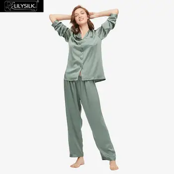 

LilySilk Silk Pajamas Set Fresh Womens Long Sleeve Sleepwear New Free Shipping