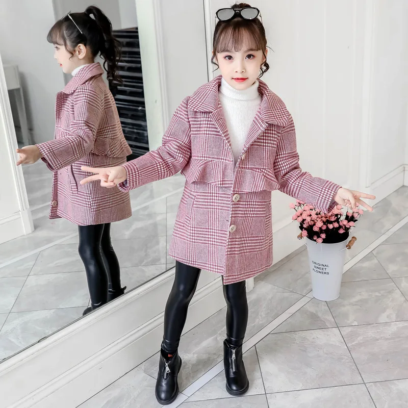 

Kids Girl Overcoat Winter Fashion Windproof Wool Coat for Girls Teens Autumn Children Jacket Warm Long Outerwear 6 8 10 12 Years