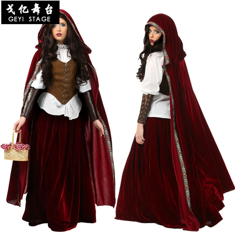 

Little Red Riding Hood Costume for Women Fancy Adult Halloween Cosplay Fantasia Carnival Fairy Tale Size S-5XL Girl Dress+Cloak