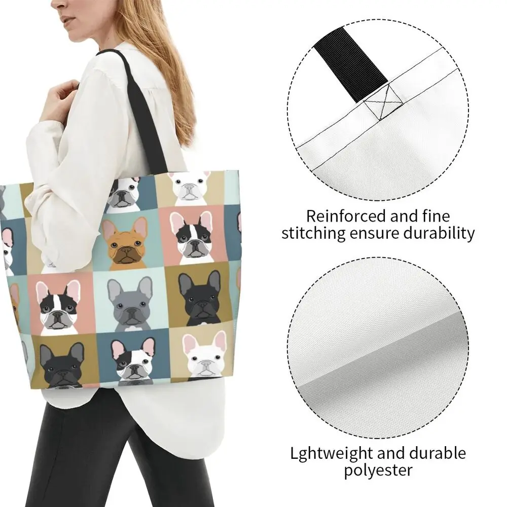Cute French Bulldog Print Large Shoulder Bags Women Handbag And Shopper Purse Casual Eco Friendly Shopping Bags Totes Femme