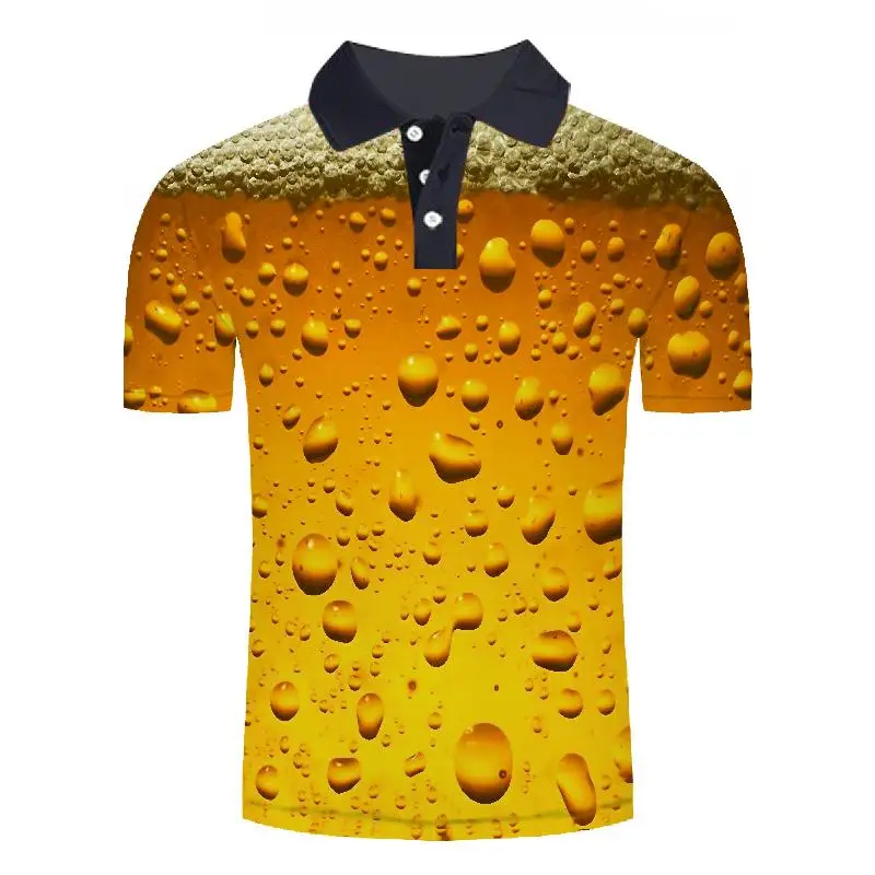 2019 Летняя мужская рубашка поло пива падение 3D печать футболки-поло спортивный