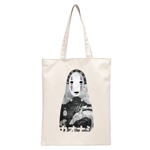 Spirited Away Faceless  Print Reusable Shopping Bag Women Canvas Tote Bags Printing Eco Bag Cartoon Shopper Shoulder Bags SB1167E