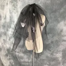 Готический Стиль 3 слоя Для женщин Свадебная фата, бабочек, платье, фатиновое платье, Сетчатое с расческой Свадебные Для женщин свадебная фата