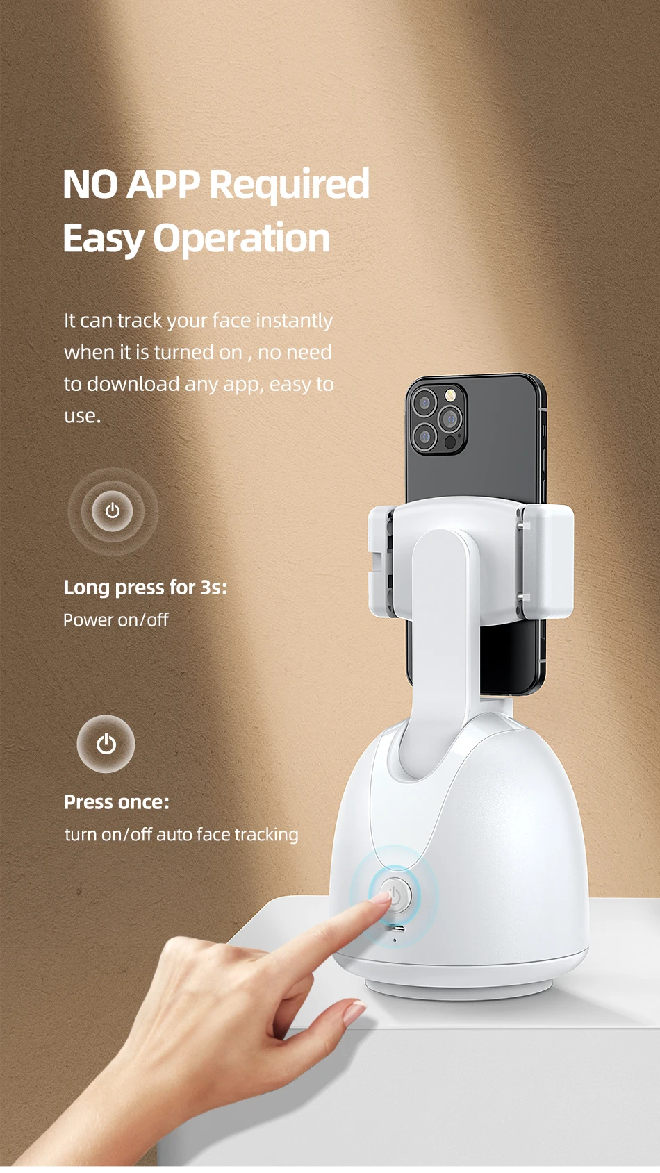 USAMS Portable 360 Rotation Auto Smart Face Track Phone Holder Support Phone Mount Tripod with Face Tracking US-ZB239 27 Hccc4b1de26664a8fa6dba479cc1caa98U