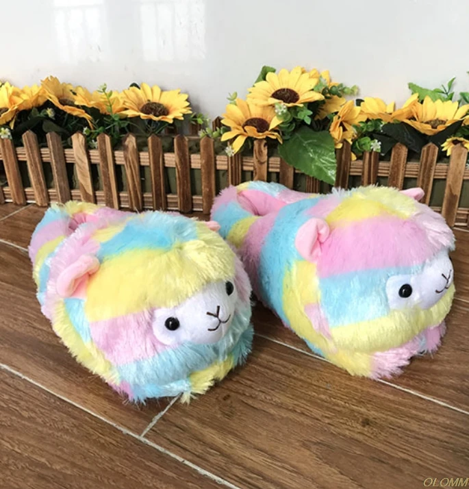 Women unicorn slippers fashion Appliques house slippers for girls plush lovely cheap fur slippers bedroom - Цвет: 3