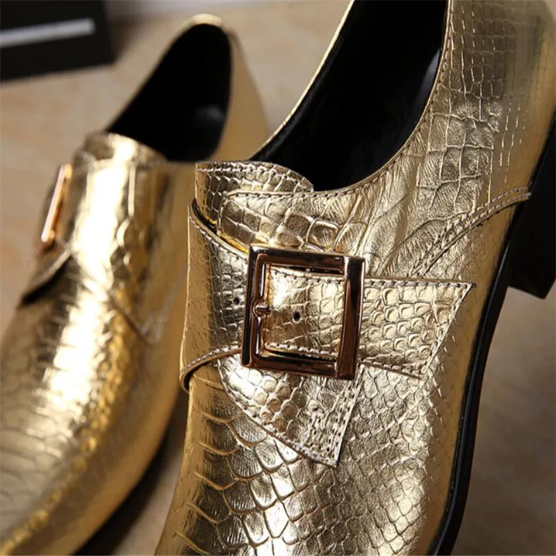 British Men's Genuine Leather Shoes gold/ Silver Business Party Dress Shoes Fashion Flat Wedding Men Gentleman Oxford Shoes