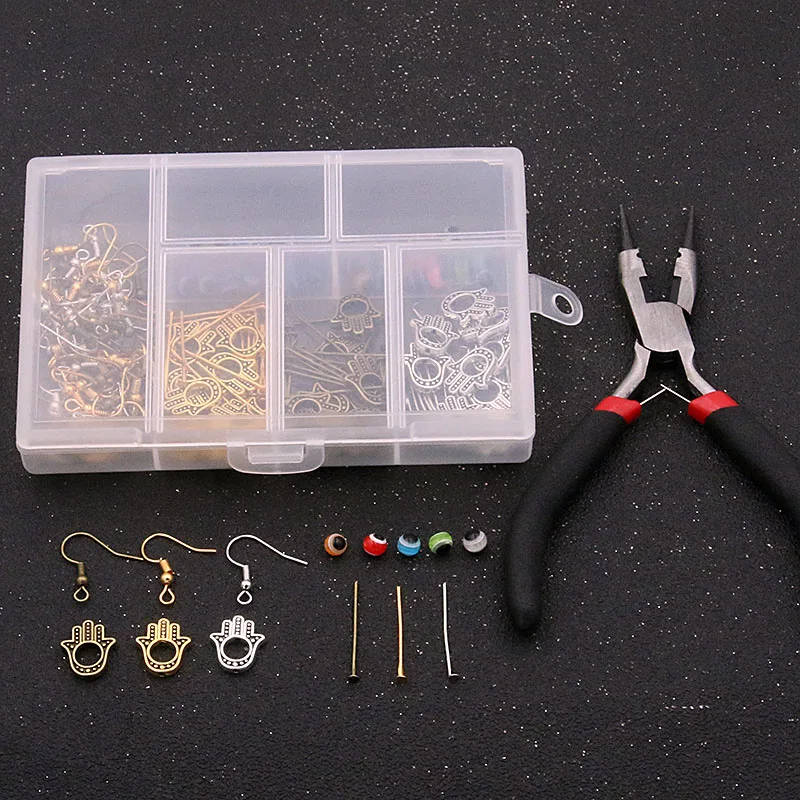 

1Set 191Pcs 5 Styles 3 Color Charm Fatima Hand Evil Eye Beads Combination With Box For DIY Material Jewelry Earring Making