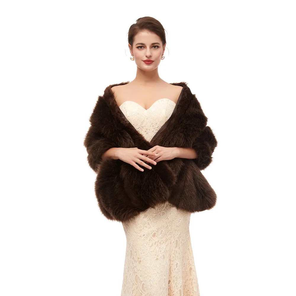 JaneVini New Elegant Wedding Fur Coat Faux Fur Cape Bolero Winter Bridal Shawl Wrap Women Shrugs Warm Wedding Accessories