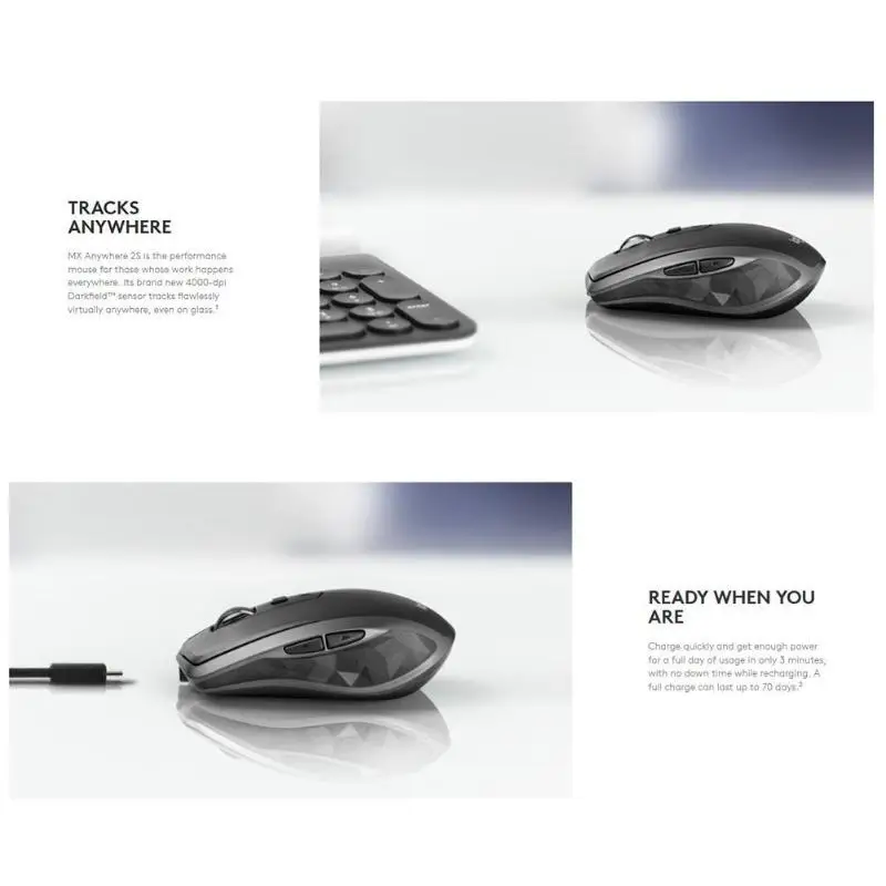 Беспроводная мышь logitech MX Anywhere 2S 2,4 ГГц 4000 dpi, перезаряжаемая Bluetooth игровая мышь с приемником для компьютера, ноутбука, ПК
