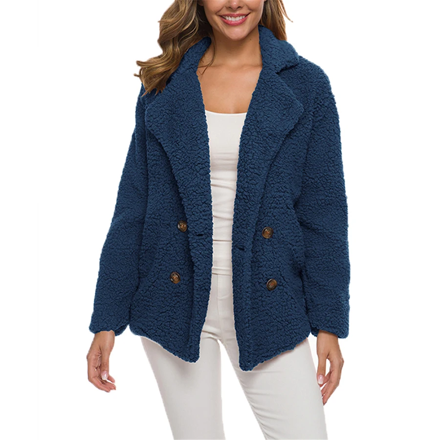Navy Blue 19 женские шубы из искусственного меха Тедди куртка Медвежонок женский плюшевый мех поддельные пальто Зазубренные лацканы над размером d зимнее пальто плюшевая куртка большого размера 5XL - Цвет: Navy Blue