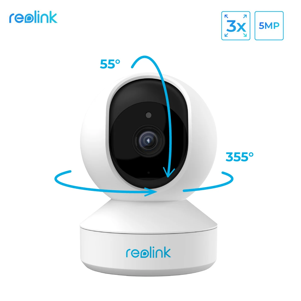 Reolink 5MP PTZ home security camera wifi 2.4G/5G 3x Optical Zoom Pan/Tilt 2-way audio indoor SD card slot remote access E1 Zoom