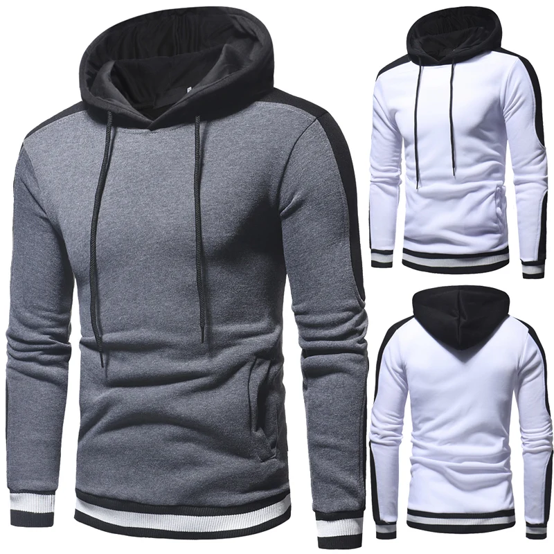 Новый стильный мужской повседневный Однотонный пуловер с капюшоном| |
