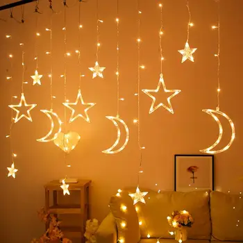 

EU Star Moon Curtain Light Weeding Decor for Weddings Christmas Party Decor Garland Eid Mubarak Ramadan Decor Party Supplies