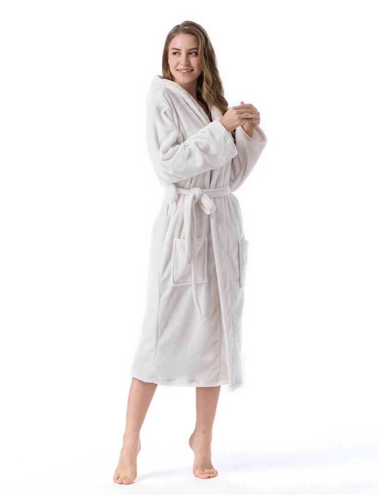 2020 Winter Kimono Robe Plush Fleece Bath Robes For Women Soft Warm Long Sleeve Hooded Nightgown Loungewear Sleepwear