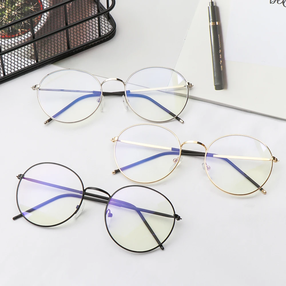 

1PC Fashion Metal Vintage Round Glasses Ultra Light Spectacles Computer Game Goggles Oversized Anti-Blue Light Eyeglasses Unisex