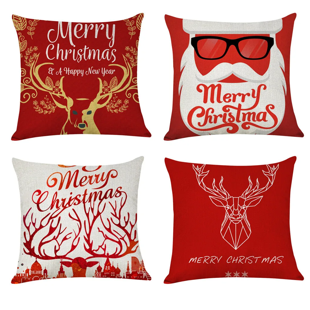4pcs Christmas Cushion Cover Throw Pillow Case Home Sofa Pillowcase Decor Red US