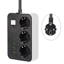 Filtre réseau intelligent USB, multiprise ue, 3 prises, 3 ports USB, rallonge 1.8M, adaptateur