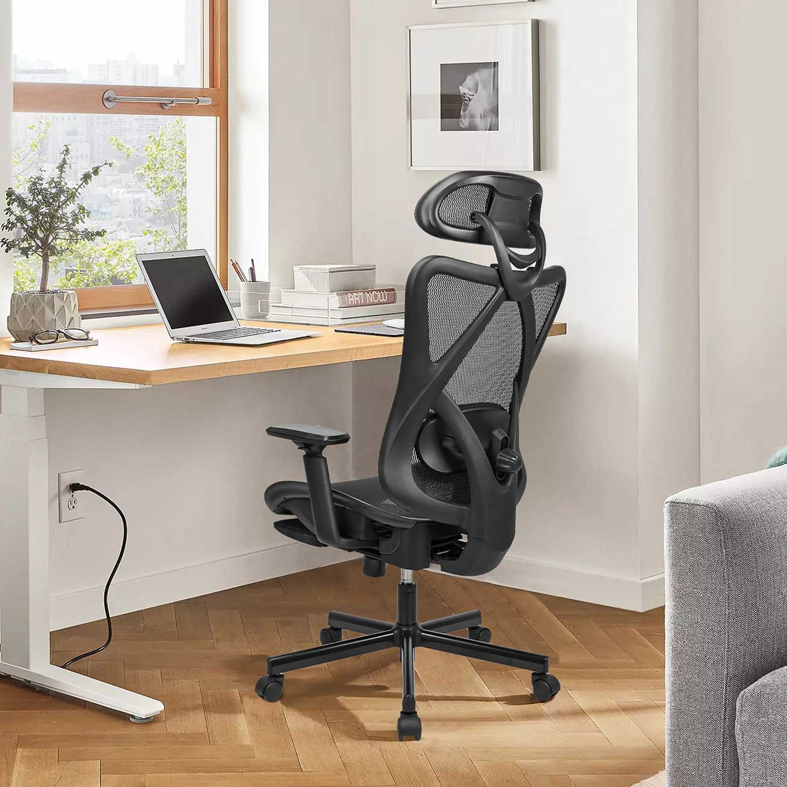 BASETBL Office Chair Ergonomic Computer Gaming PC Chair With Retractable Footrest Adjustable Headrest Recliner Mesh Breathable