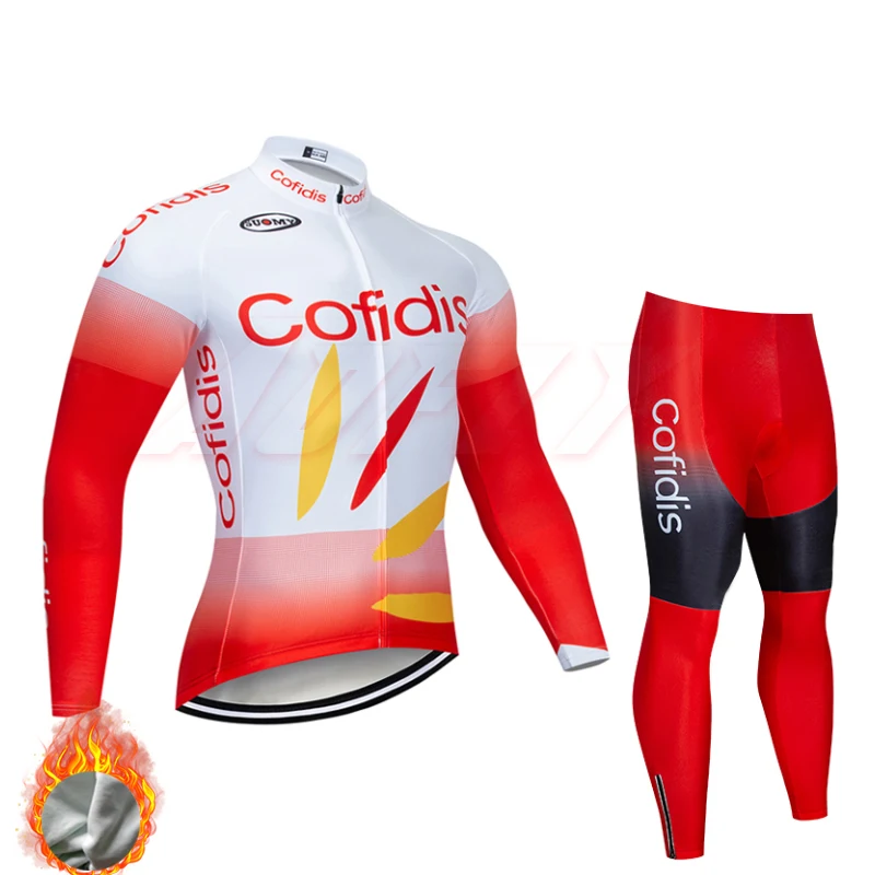 Strapless suit Cofidis теплая зимняя флисовая велосипедная футболка, длинный комплект, спортивная одежда для велосипеда, одежда, рубашка, ropa ciclismo, белый, красный - Цвет: Strapless suit