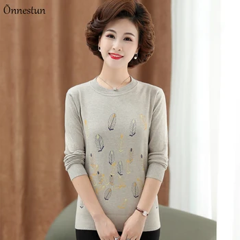 

Woman Sweaters New Autumn Causal Embroidery Women Pullover Knitted Crop Top Women Clothing Soft O Neck Sweaters For Women
