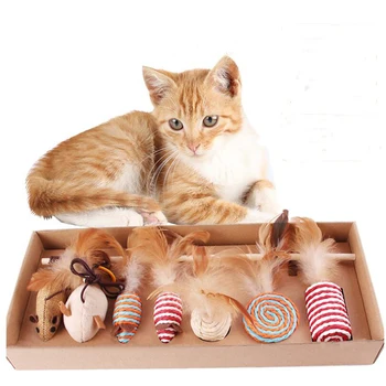 

Pet supplies cat toy set combination funny cat stick feather bell ball sisal pet toy safe multi-style gift box cat like funny
