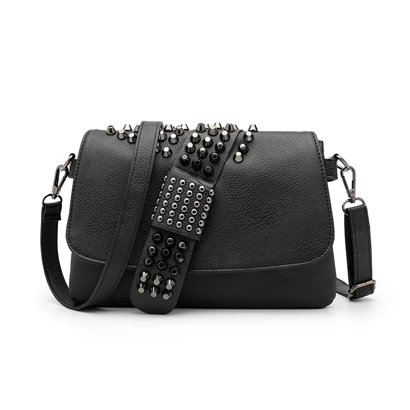 Borse a tracolla in pelle nera da donna stile punk Borse a tracolla con