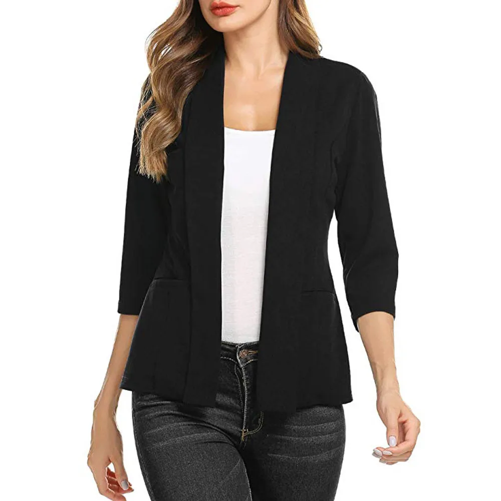 

JAYCOSIN Women Mini Suit Casual 3/4 Sleeve Open Front Work Office Coats Formal Jacket Cardigan Short Winter Coat Jacket L300727