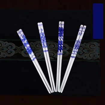 

5 Pairs Blue and White Porcelain Chopsticks Ceramic Long Chopsticks Chinese Tableware for Home Restaurant (Random Pattern)