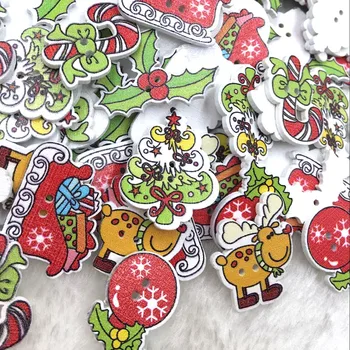 

50pcs Random Mixed Wooden Button Christmas Pattern Scrapbook Decorative Buttons Mix Garment Botoes Accessories For Craft WB368
