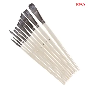 

10pcs/set Wooden Handle Nylon Hair Paint Brushes Professional Oil Watercolor Art