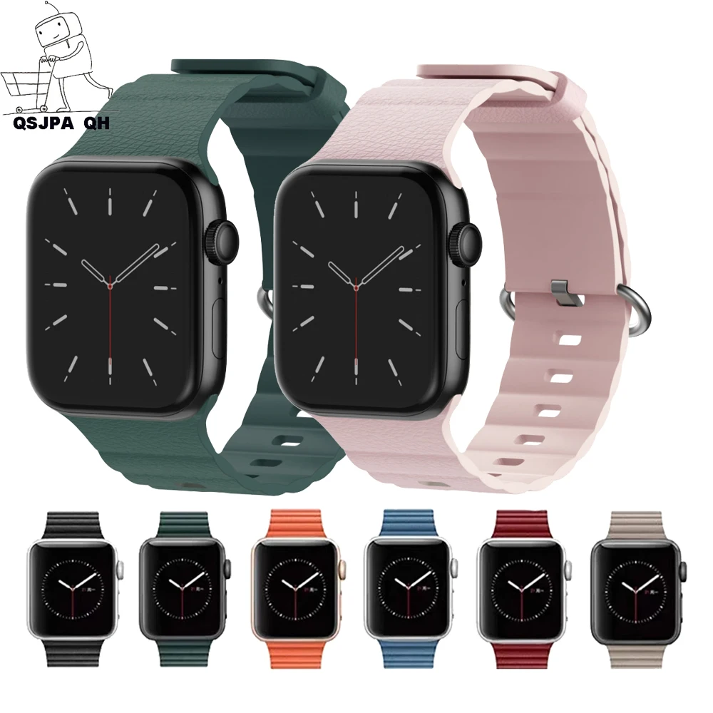 

Brown Leather Band Loop Strap For Apple Watch 6 SE 5 4 3 2 1 38mm 40mm , Men Leather Watch Band for iwatch 5 44mm 42mm Bracelet