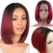 

99J Burgundy Short BoB Wig Straight Colored Human Hair Wigs For Women Dark Red Lace Part Wig Pre Plucked Burgundy Lace Front Wig